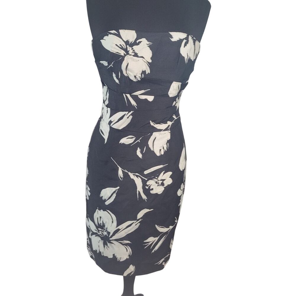 WHBM Strapless Floral Cocktail Mini Dress Size 2 Black White LBD EUC
